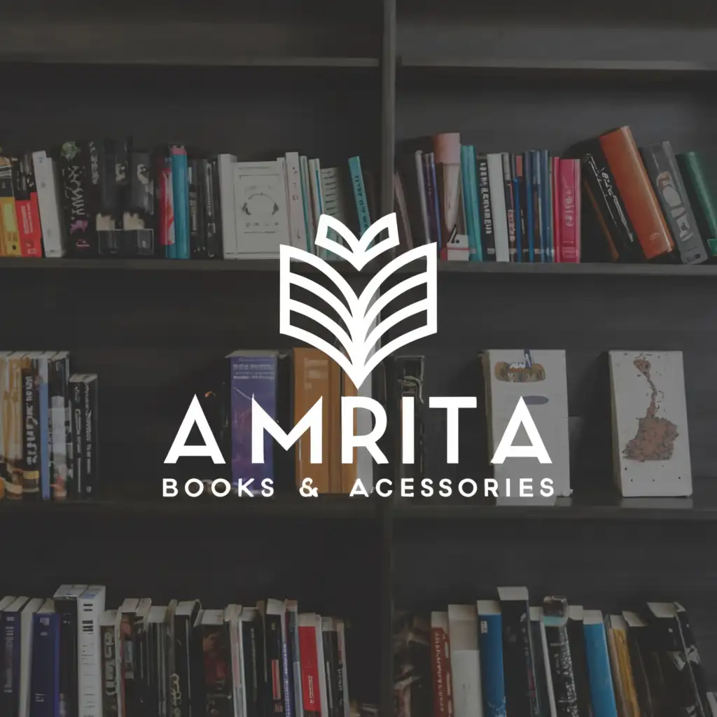 a logo design,with the text "Amrita books and accessories", main symbol:book,Minimalistic,be used in Retail industry,clear background