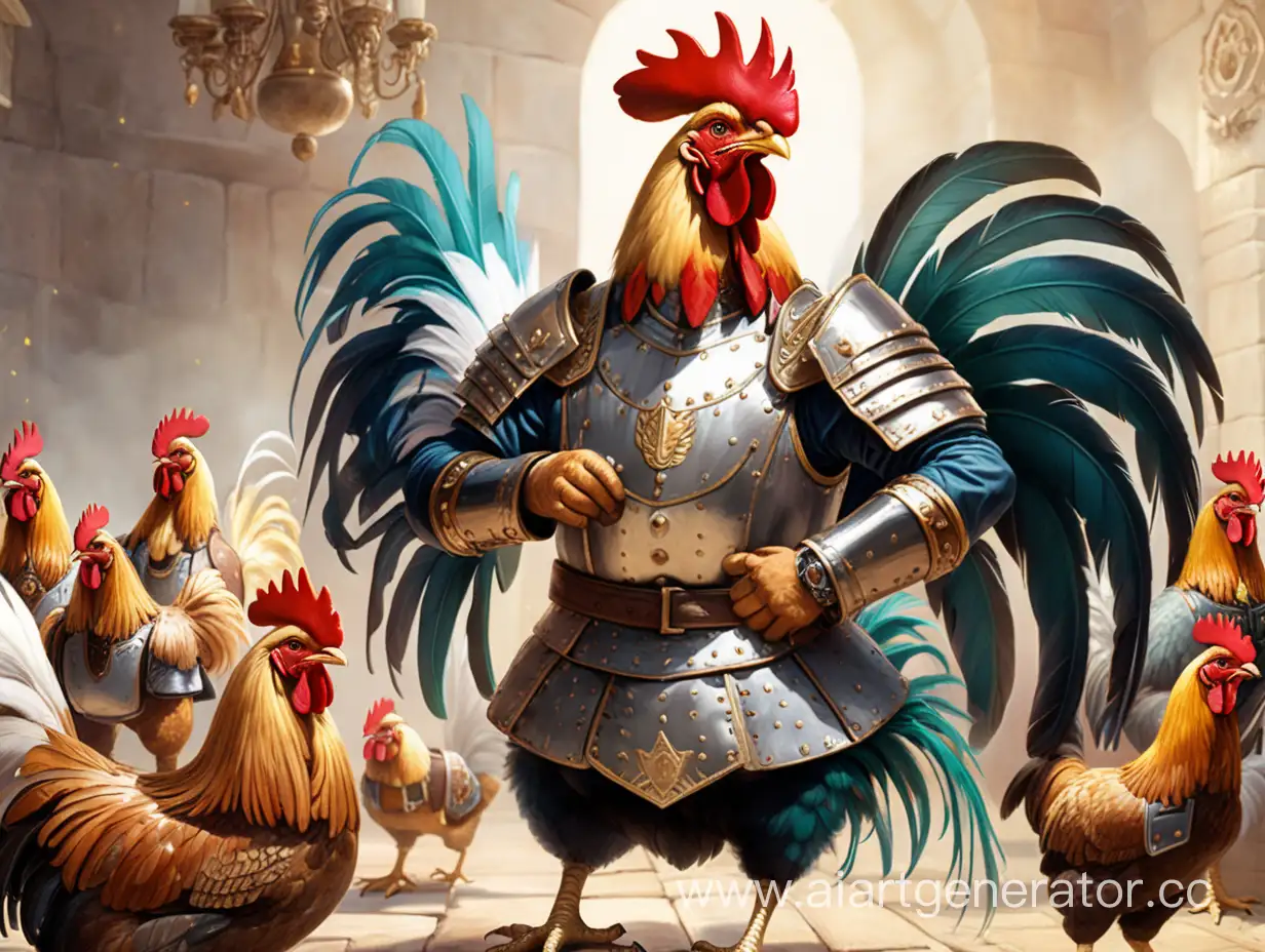 Celebratory-Chickens-in-Tuxedos-Seek-Assistance-from-ArmorClad-Warrior-Rooster