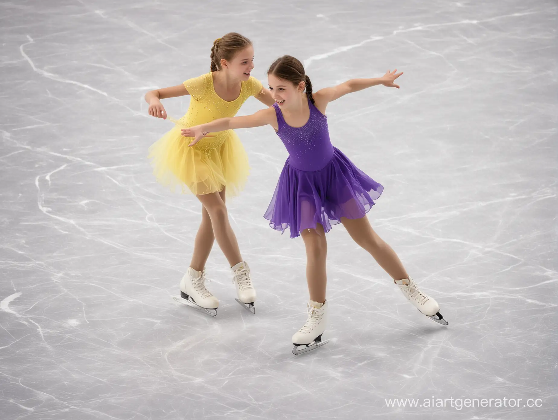 Children-Figure-Skating-on-Vibrant-Purple-and-Yellow-Ice