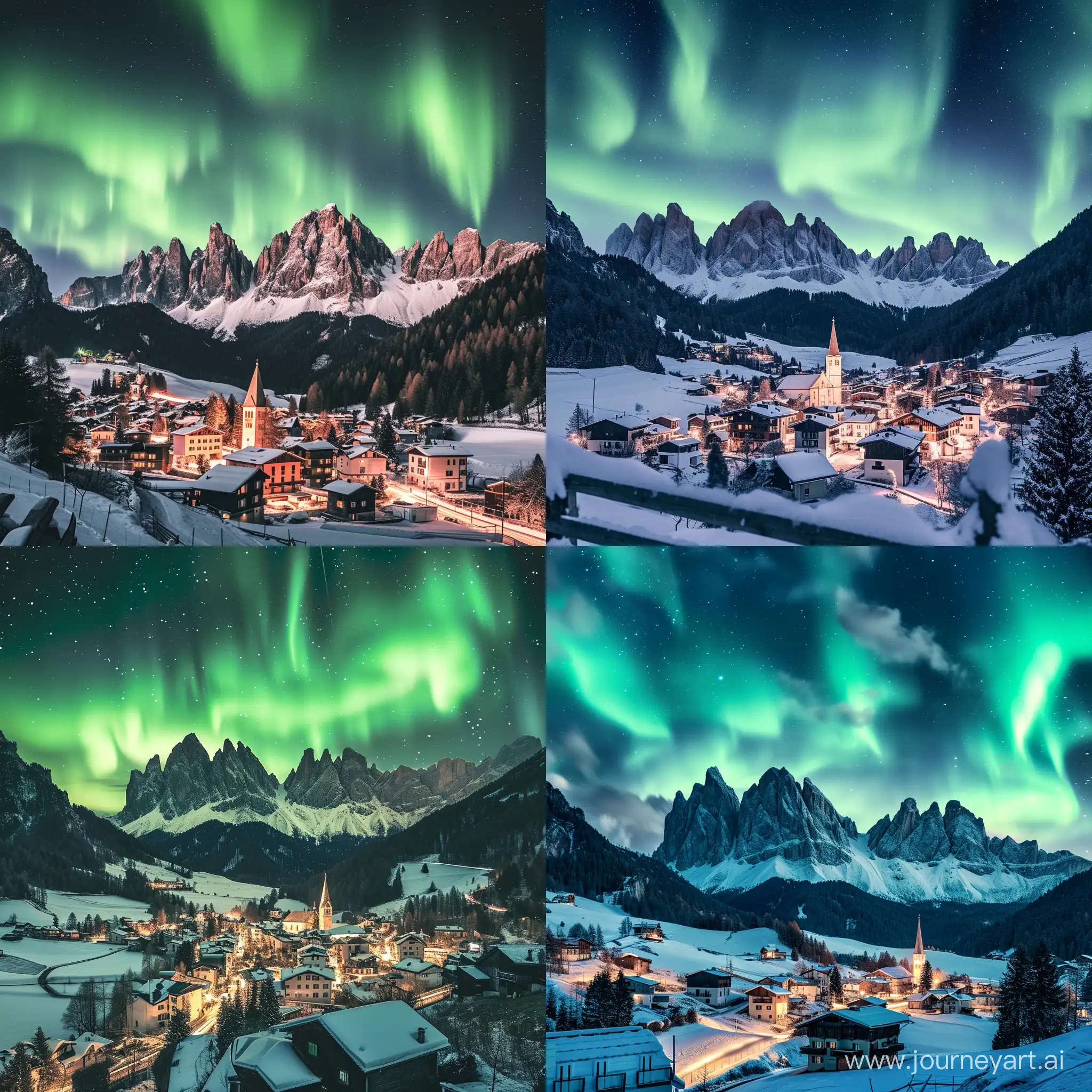 Enchanting-Aurora-Borealis-Over-Italian-Dolomites-Town
