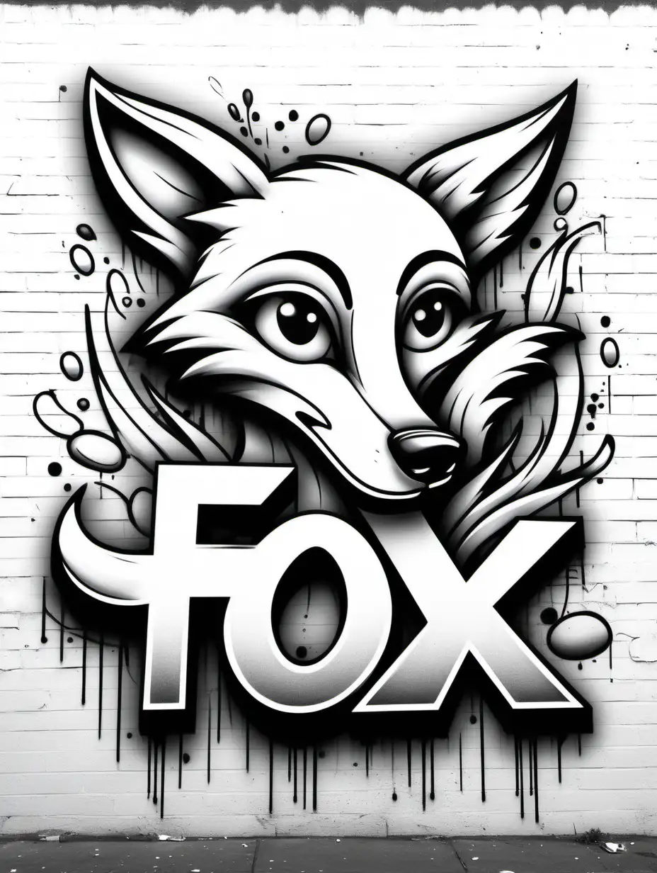 Fox Graffiti Coloring Page Bold Black and White Urban Art