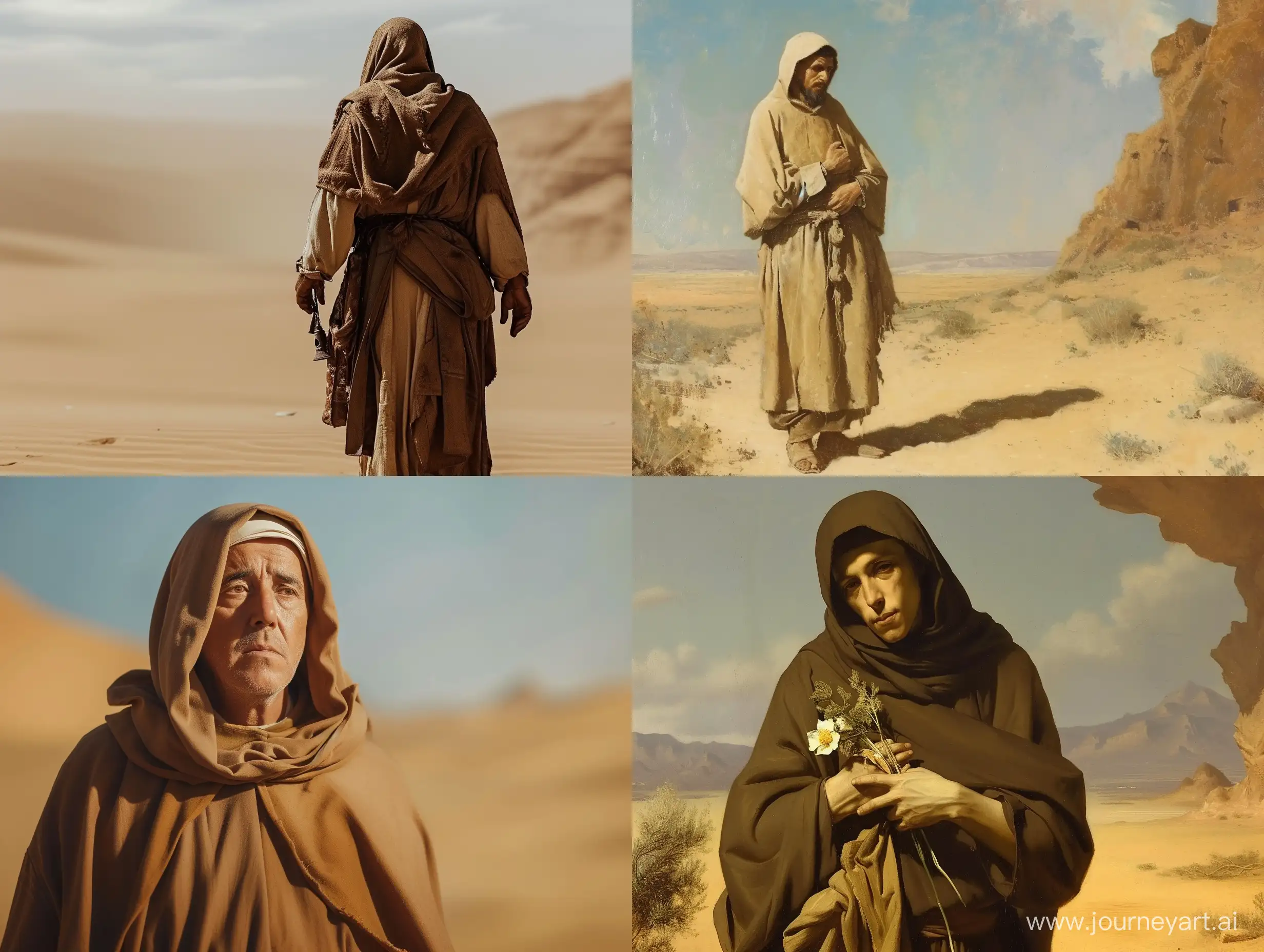 The great Saint Anthony, father of monks, in Coptic monastic garb in the desert