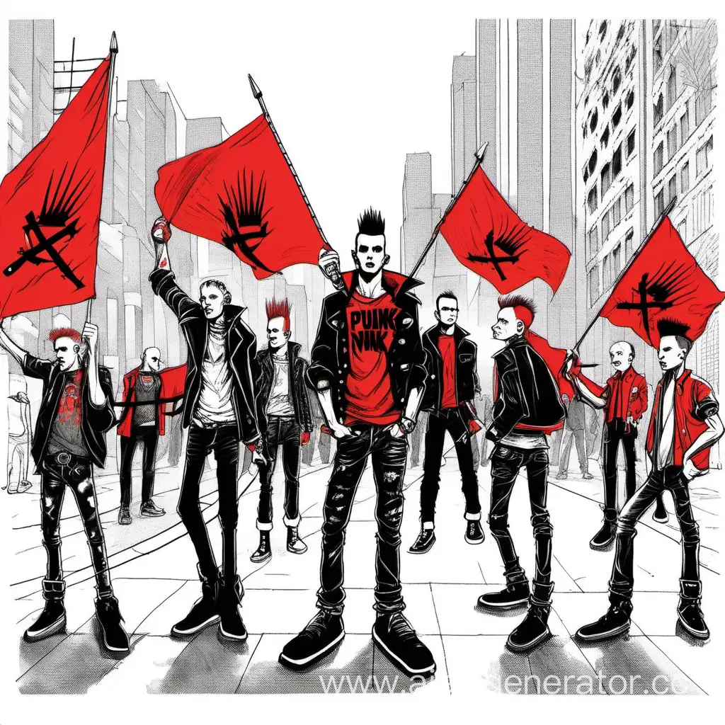 Urban-Punk-Rebellion-Activists-Holding-Red-Flags-in-Cityscape