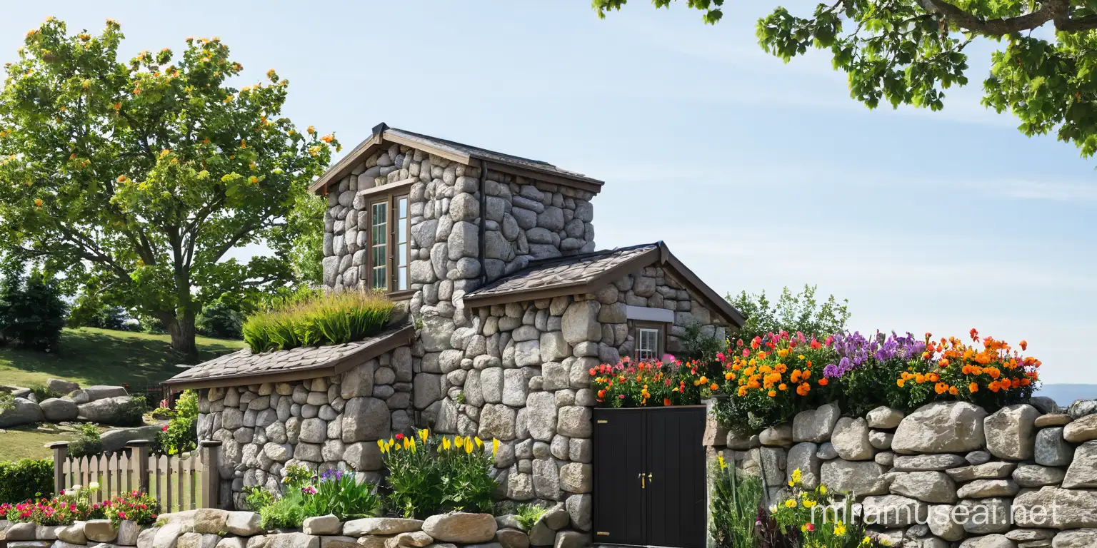 A small house with a garden and flowers in front of it. Random Rockwall 