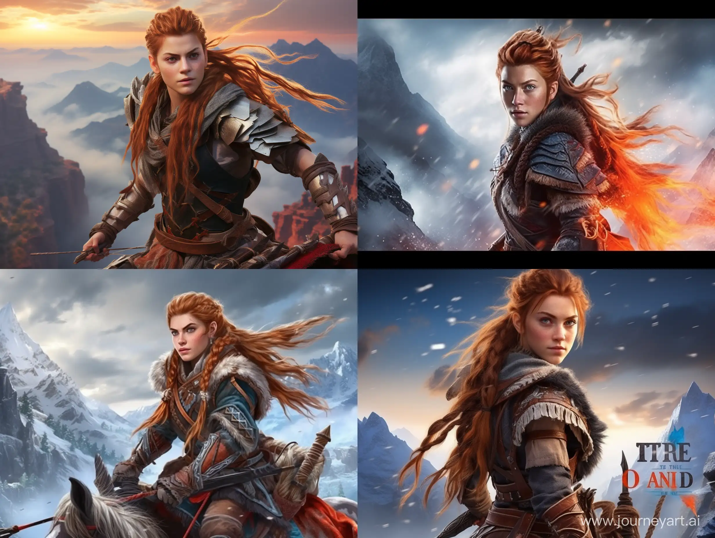 create a youtube thumbnail with Aloy from horizon forbidden west and titlle should be "Best GAME OF THE YEAR!"