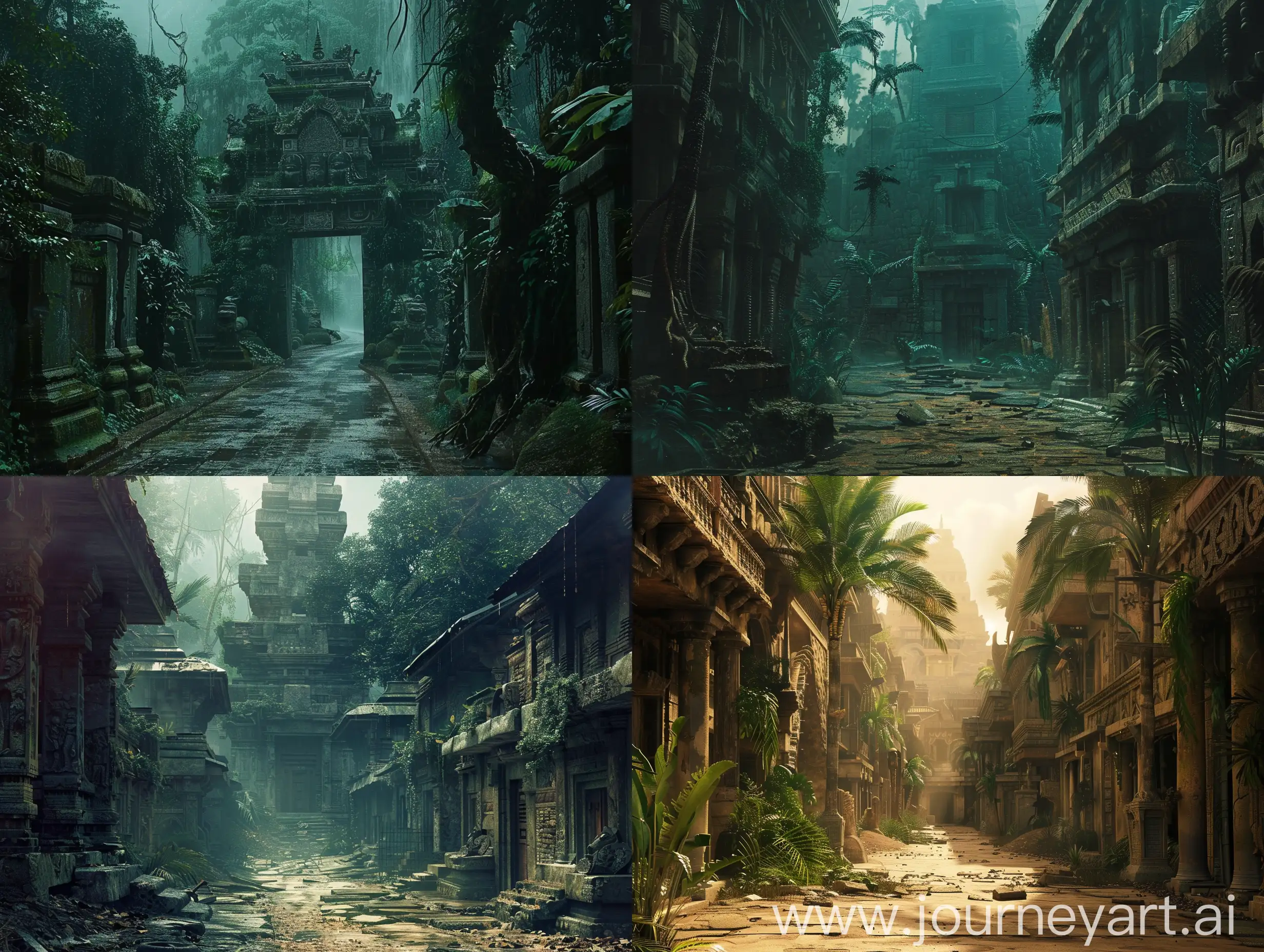 Ancient-Civilization-Apocalypse-Ominous-Bronze-Age-Street-in-a-Tropical-Forest