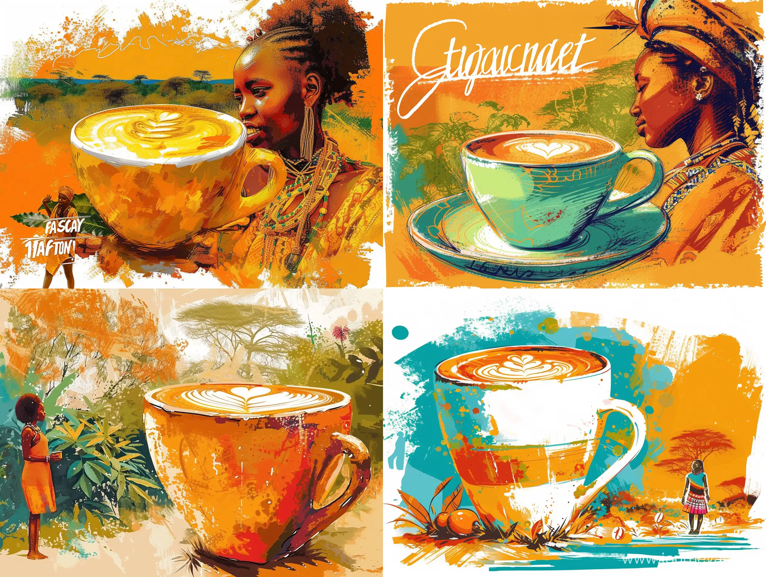 Ethiopian-Girl-Surrounded-by-Coffee-and-Symbols-in-Vivid-Abstract-Illustration