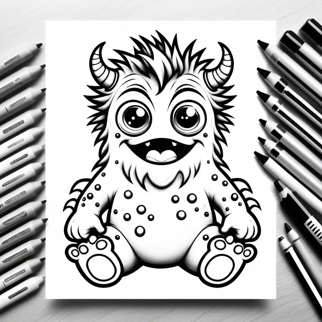 coloring page baby monster funny cute