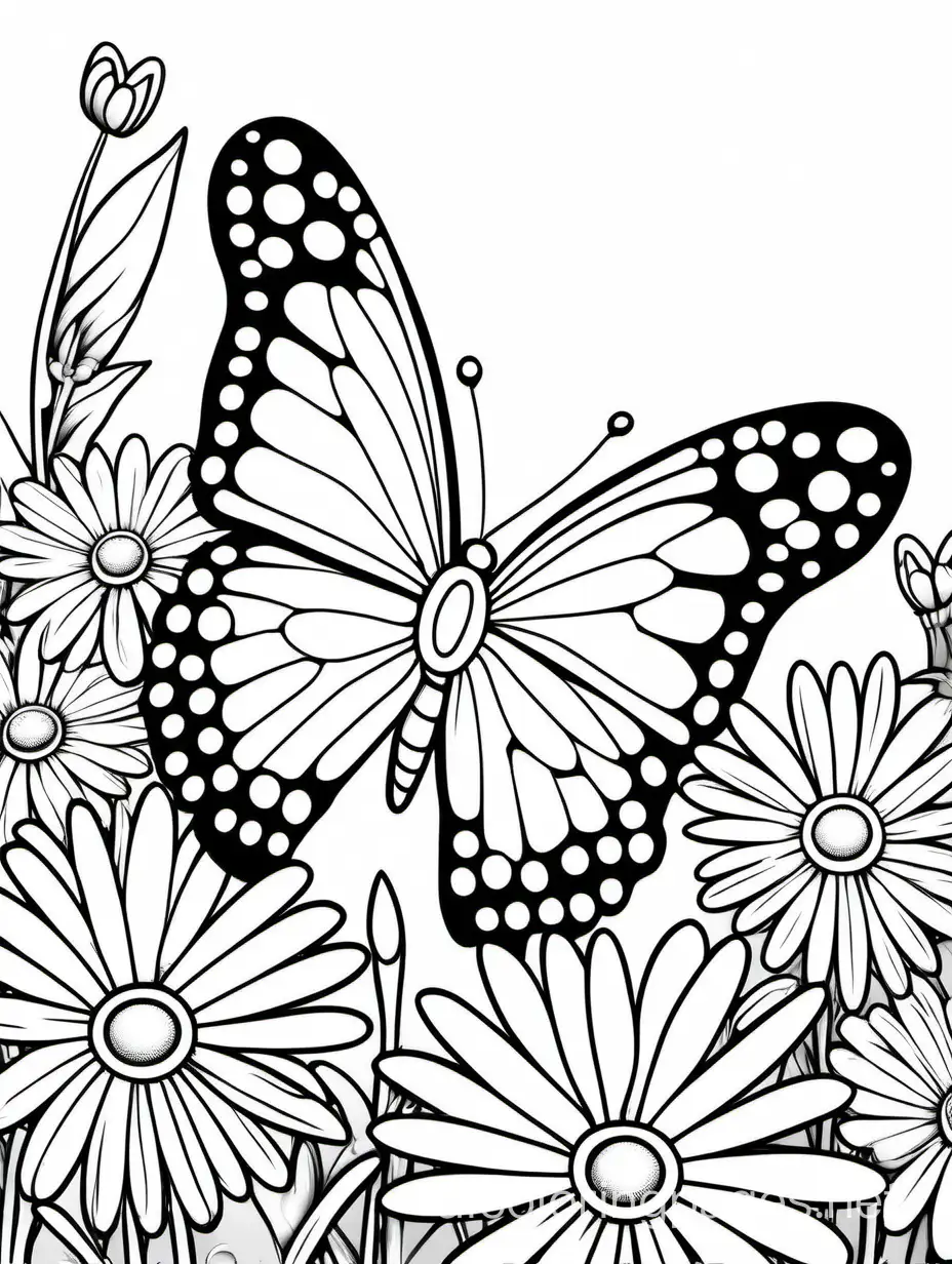 Butterfly-and-Daisy-Coloring-Page-Simple-Black-and-White-Line-Art-with-Ample-White-Space