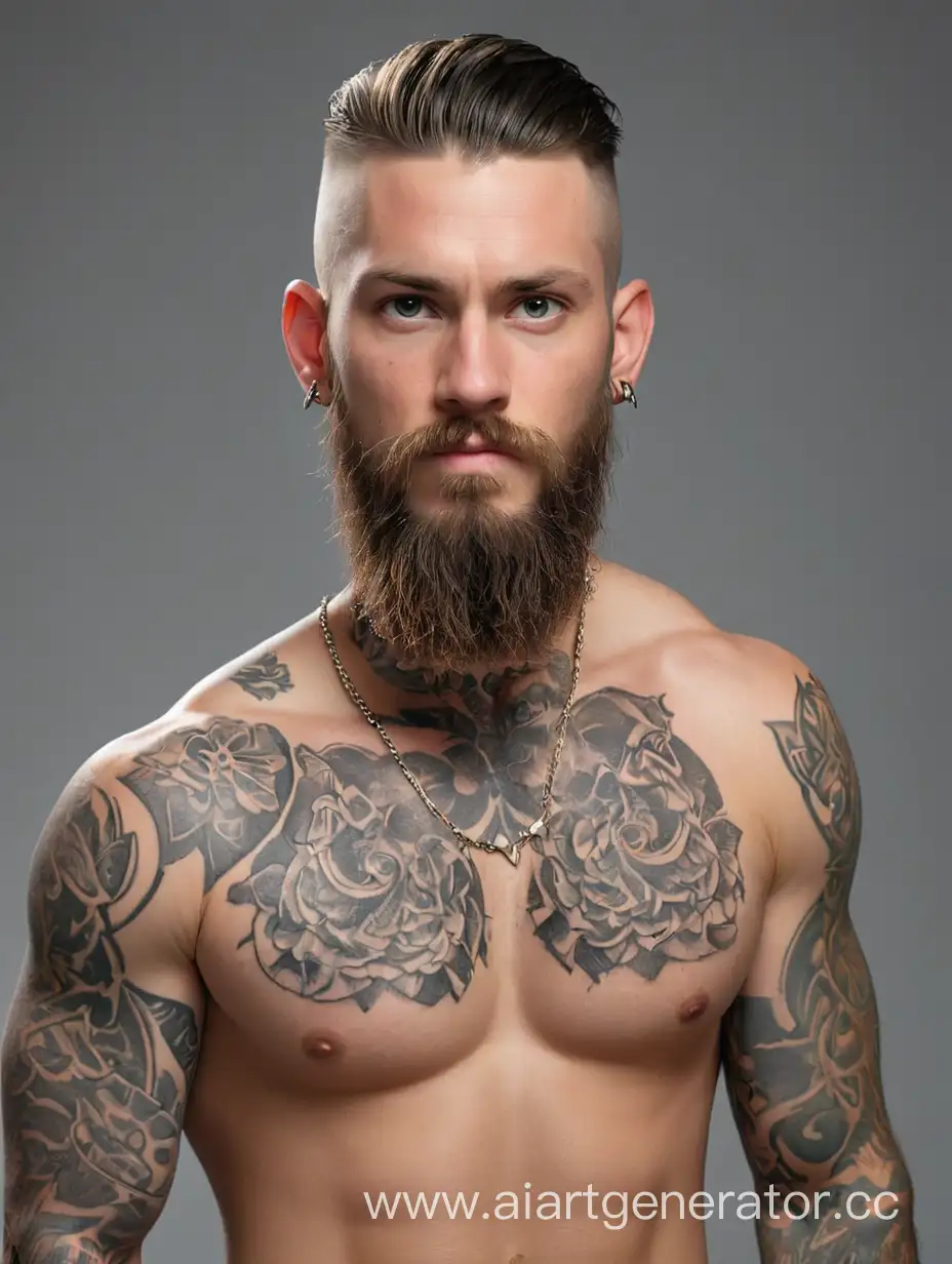 white gang member  with beard and tattoos shirtless