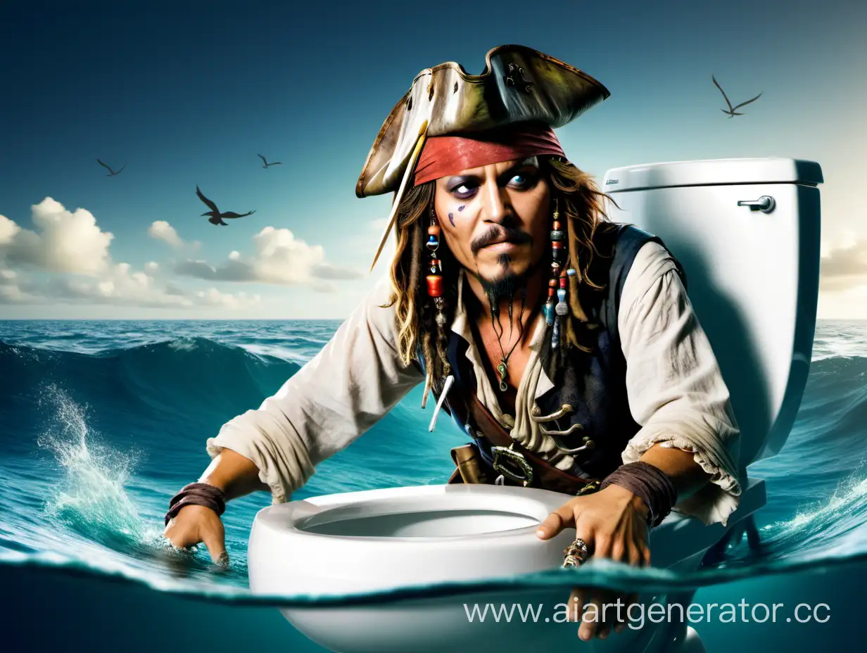 Adventurous-Pirate-Jack-Sparrow-Swimming-in-a-Whimsical-Toilet