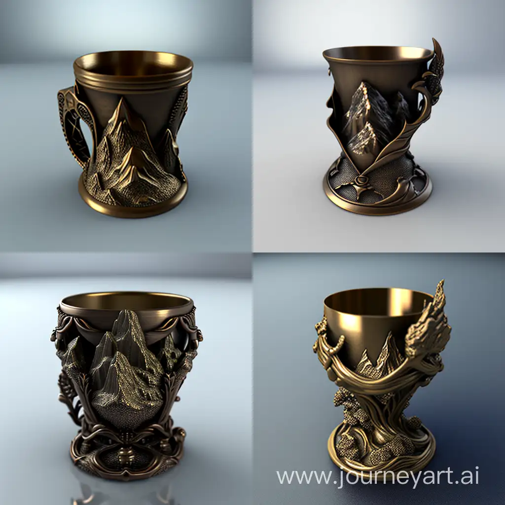 Elegant-3D-Printed-Bronze-Cup-Holder-with-MountainInspired-Meshy-Ornaments