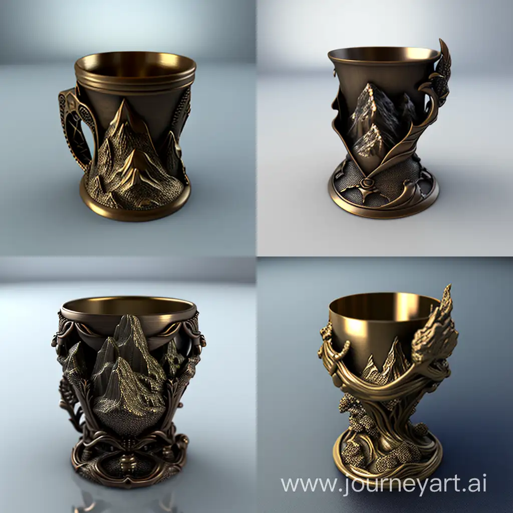 bronze cup holder with meshy ornaments of mountains 3d printed