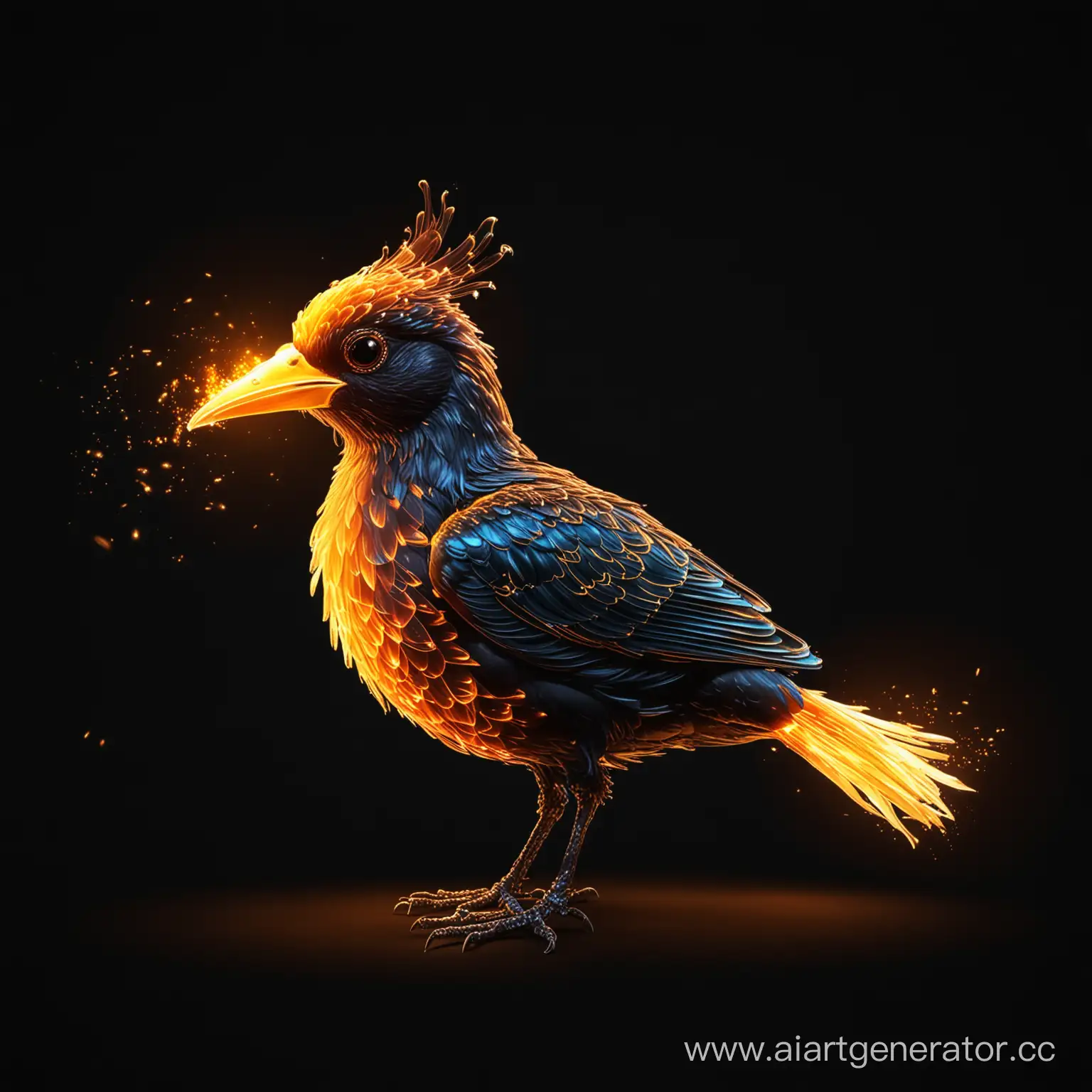 mystica glowing pyro bird on black background