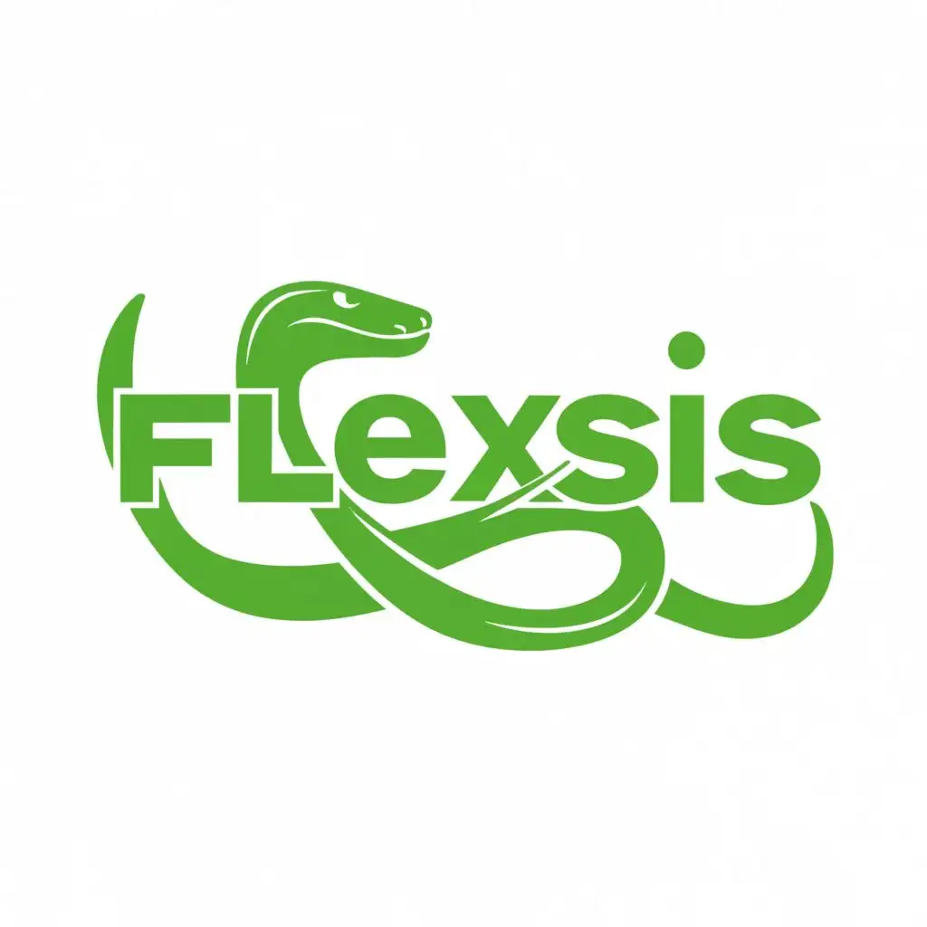 logo, Green Snake, with the text "Flexsis", typography