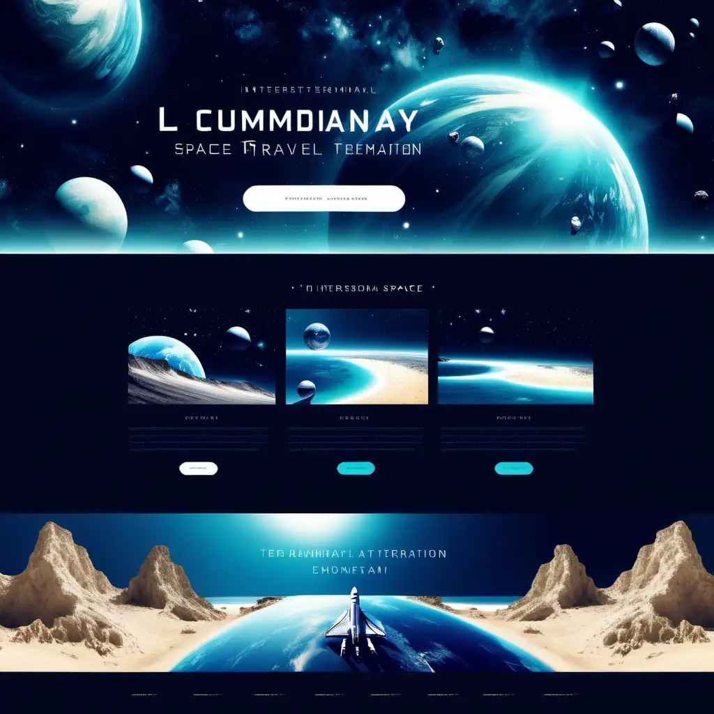 website lay out for a company that offers luxury interdimensional  space travel destination holiday resort more space themed

