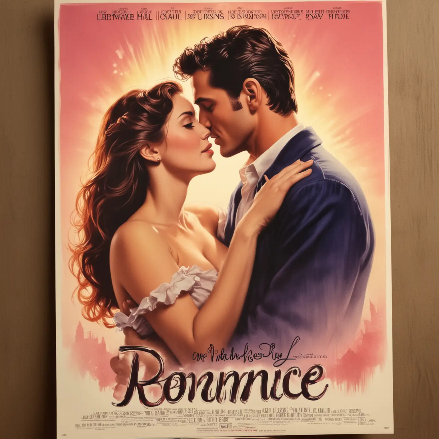Couple Embracing in Starlit Serenade Romantic Movie Poster