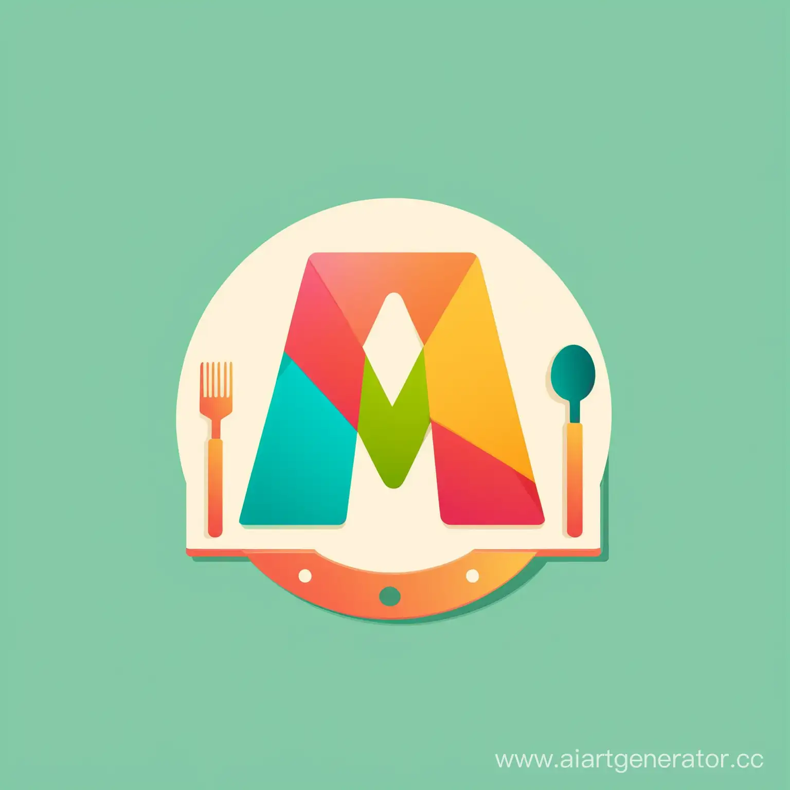Logo of a letter M with Kitchen Assessories. Simple Vector graphics colorful