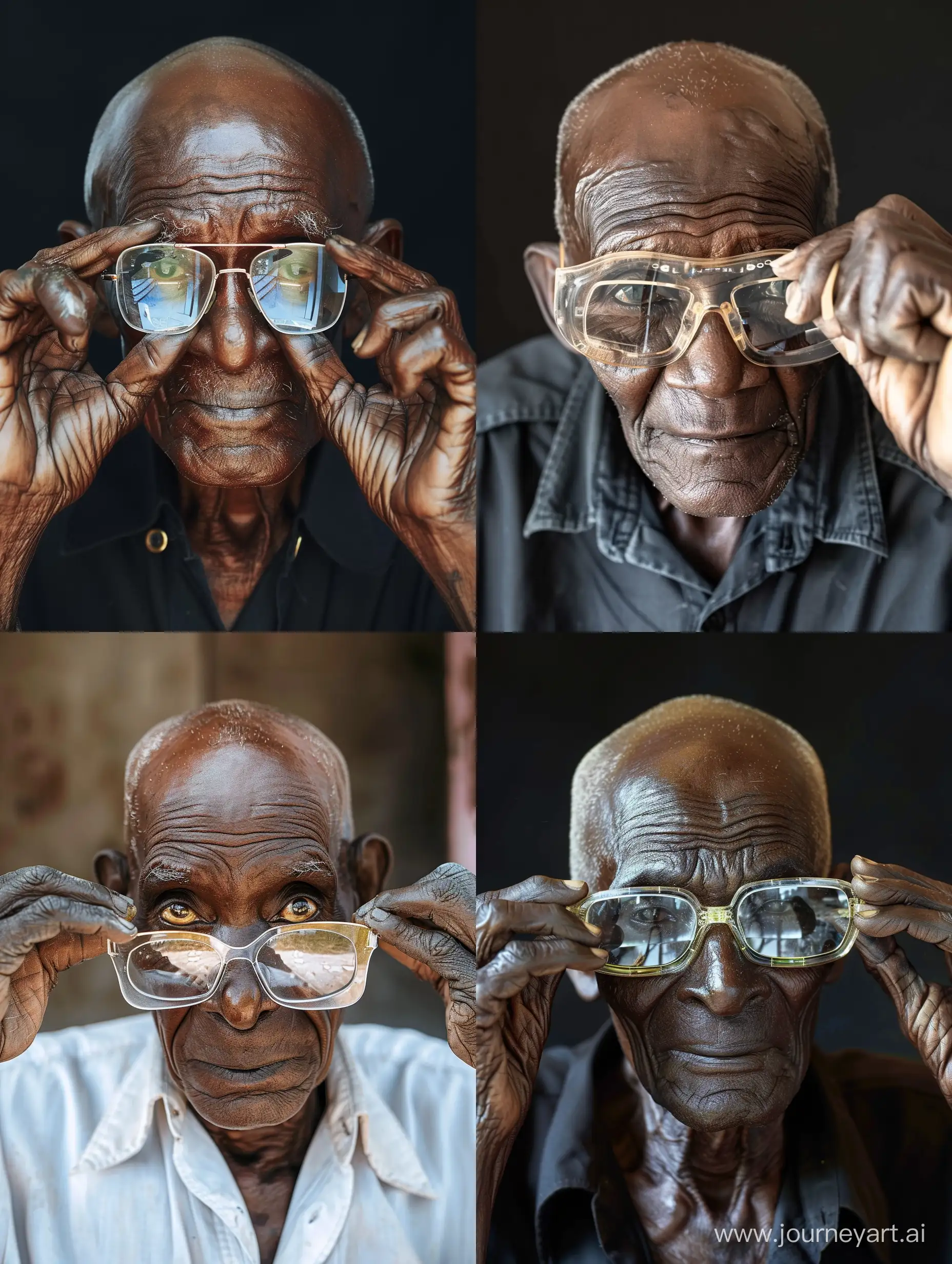 Elderly-African-Man-Adjusting-Vintage-Reading-Glasses