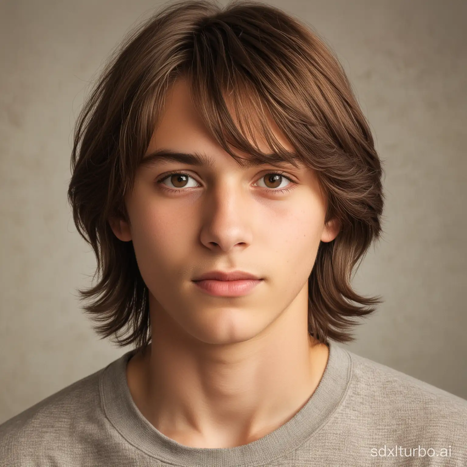a guy at the age of 14 named Arvid Flodén with brown shoulder-length hair and brown eyes