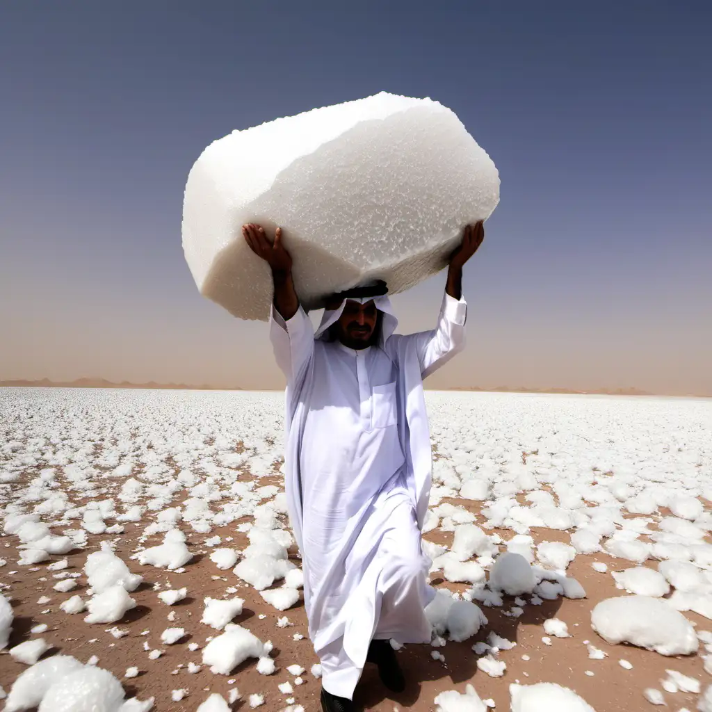 Saudi Arabian Man Carrying Enormous 100lb Hailstone in Desert