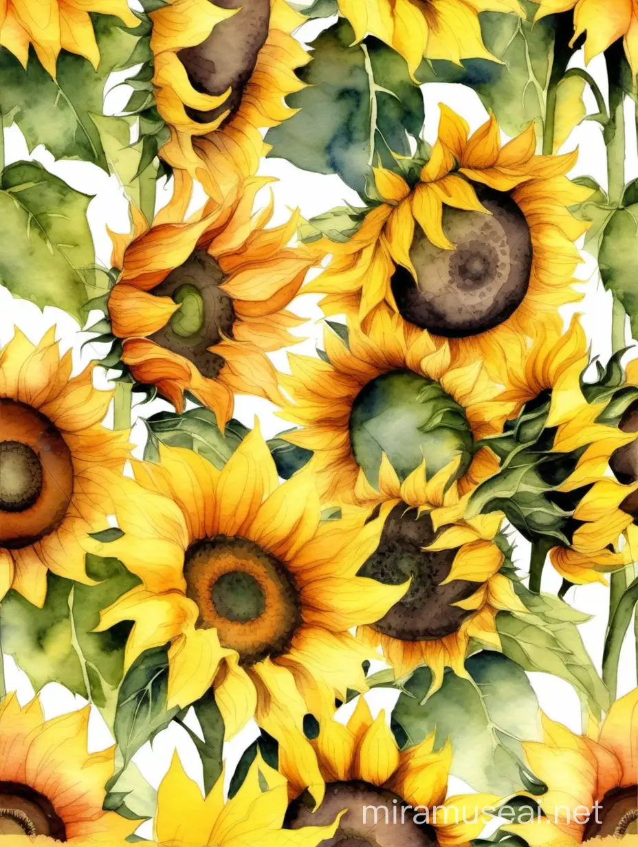 repeating sunflowers. watercolor
