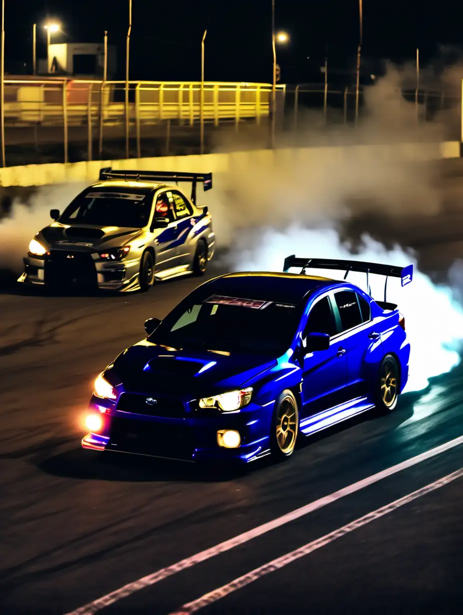 Night Drift Racing Subaru WRX STI vs Mitsubishi Lancer Evo X in Cinematic Showdown