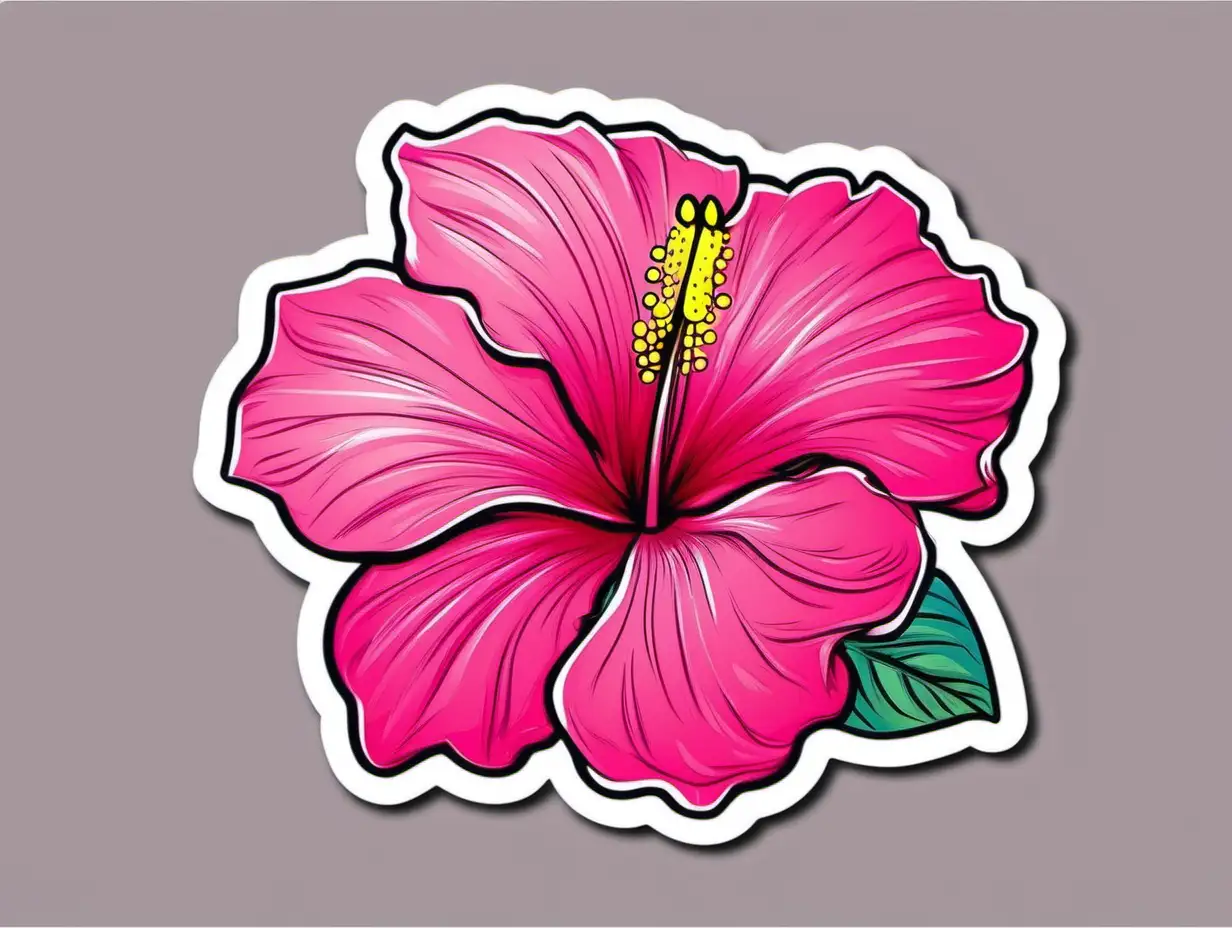 Adorable Pink Hibiscus Flower Sticker on Bright White Background