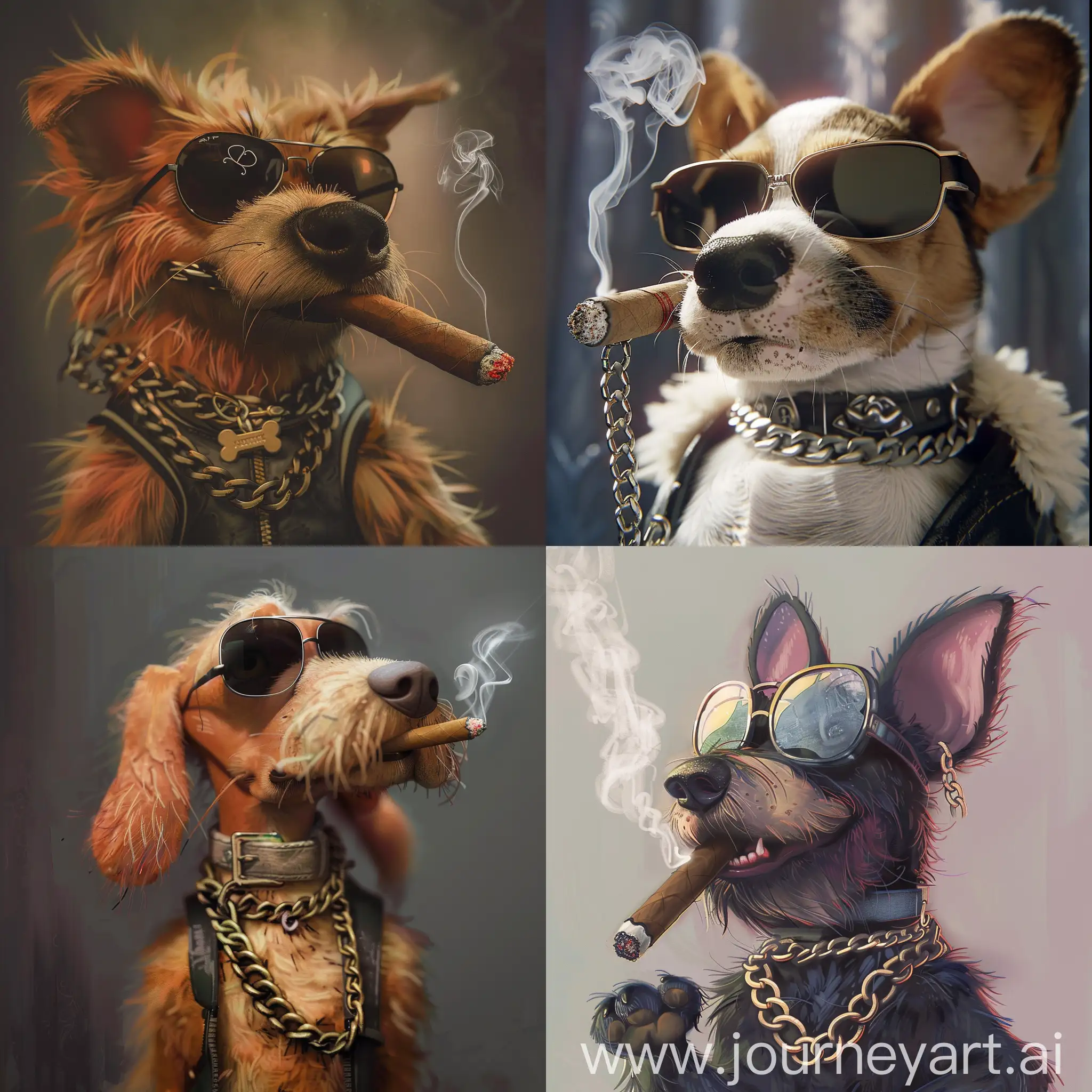 make me 10 disney dogs wearing sunglasses, chains and smoking a cigar