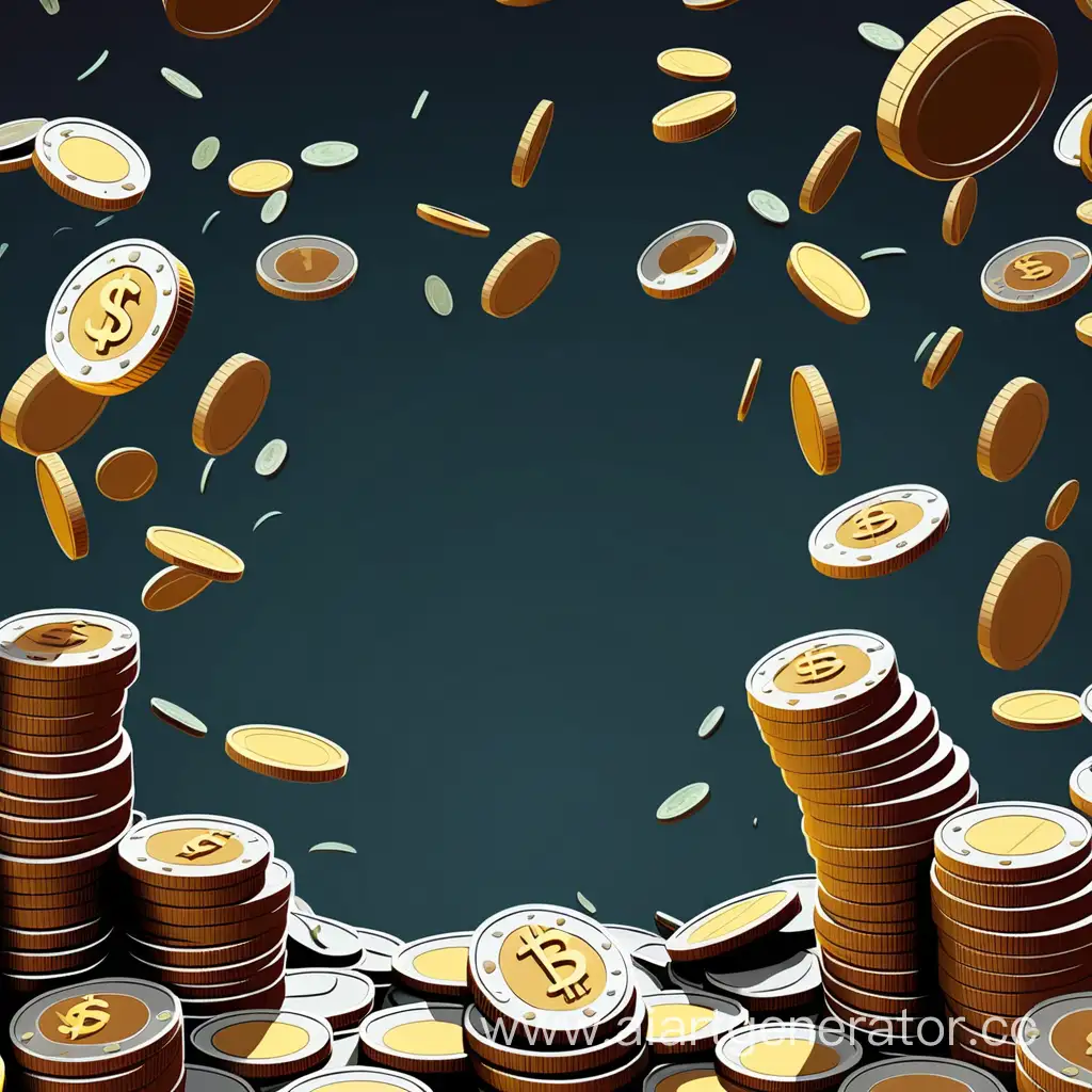 Cartoon-Background-with-Falling-Coins-and-Stacks-of-Money