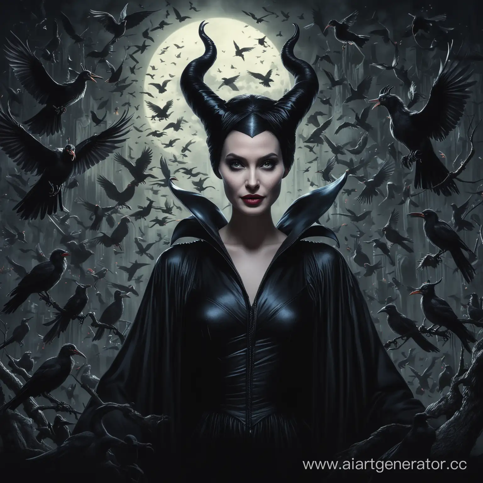 Maleficent-Sorceress-with-Raven-Familiars-in-Shadowy-Atmosphere