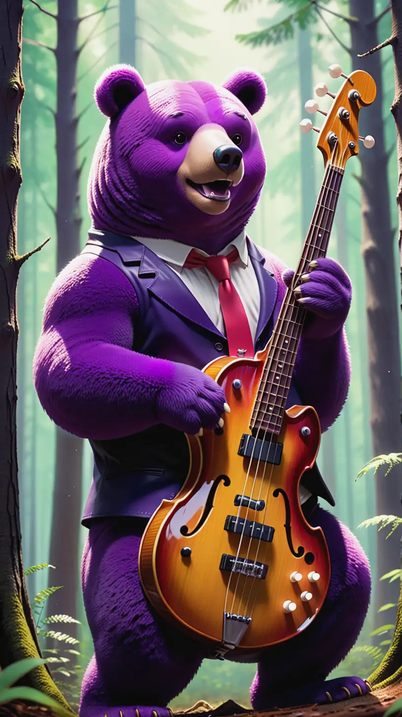 Forest Serenade Purple Bear Playing Bass
