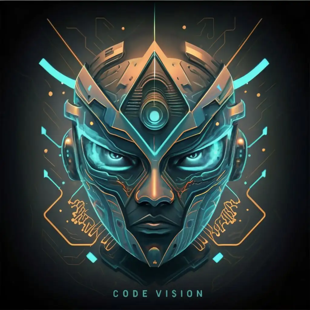 LOGO-Design-For-Code-Vision-Metallic-Futuristic-Cybernetic-Ninja-Theme-with-Typography
