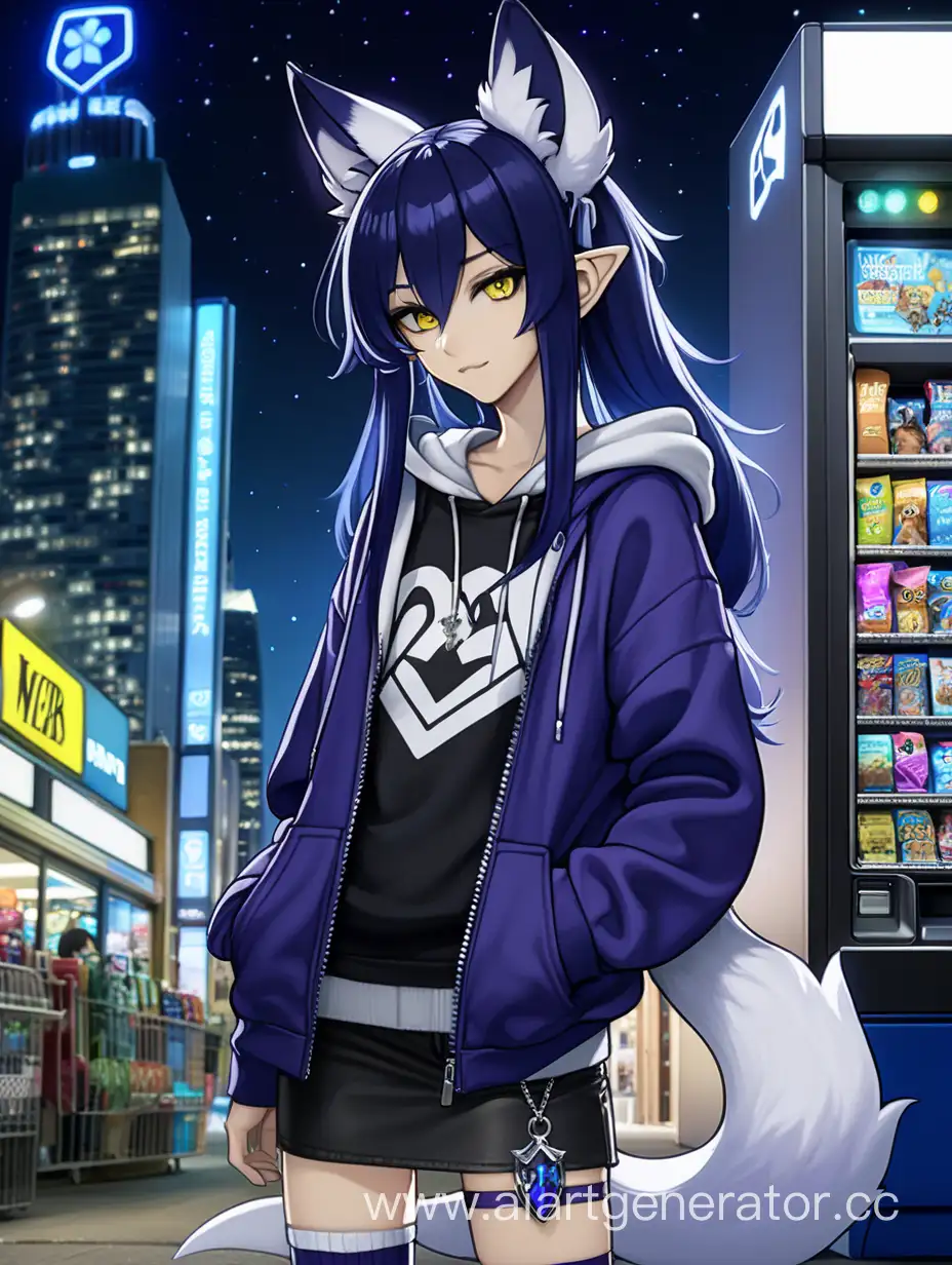 Urban-Night-Scene-Tall-Girl-and-Guy-with-Unique-Features-Standing-by-Vending-Machine