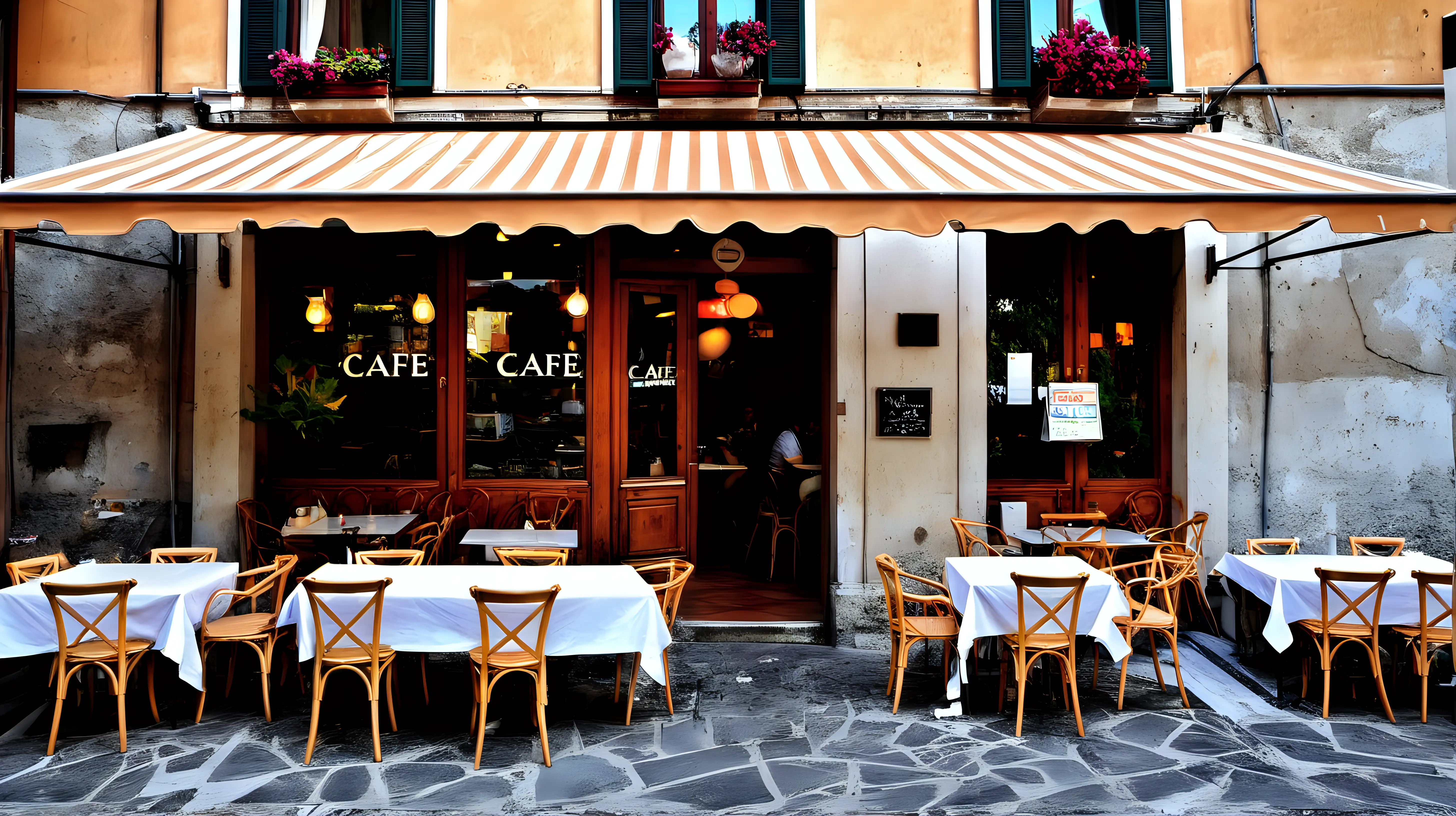 Charming Cafe Scene in Italy Romantic Outdoor Dining Under Tuscan Sun