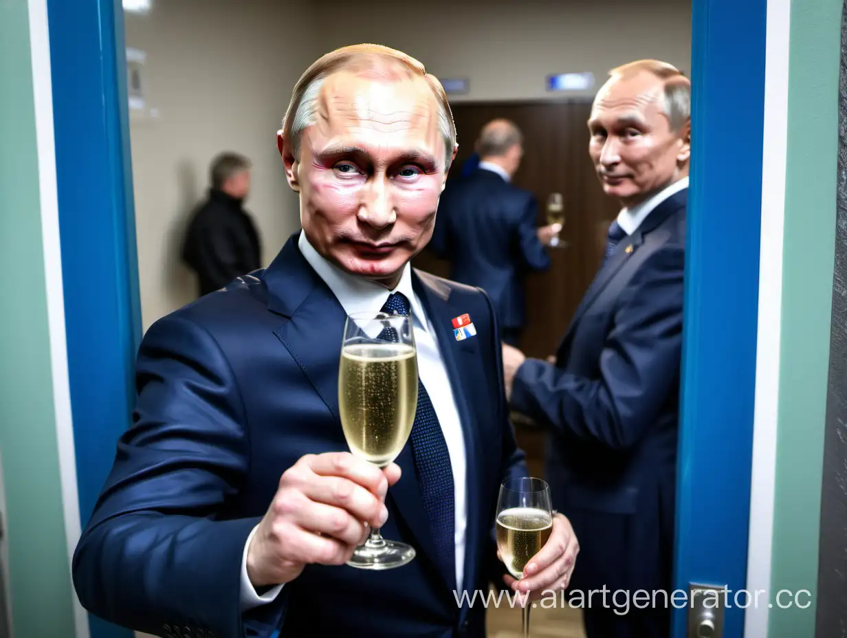 Russian-President-Putin-Celebrating-Victory-at-Polling-Station