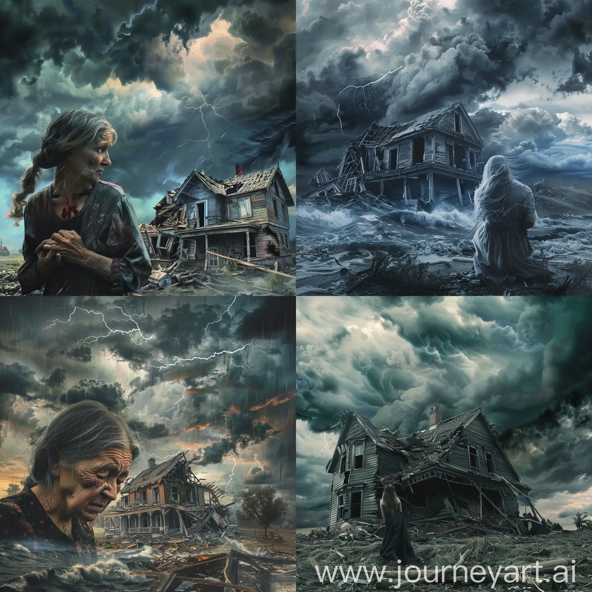 Devastated-WarTorn-Home-Woman-in-Grief-Amidst-Stormy-Skies