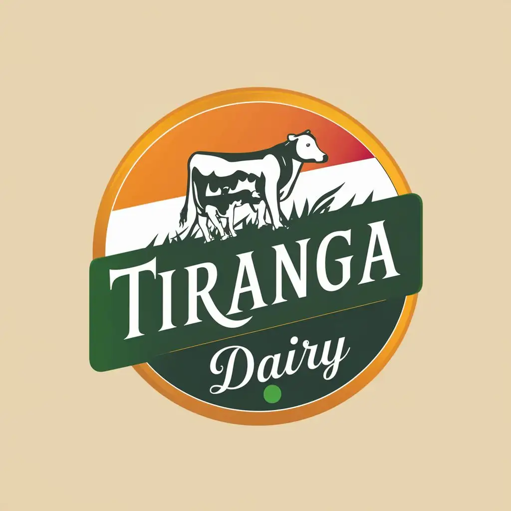 logo, Cow milk, organic, Indian flag, with the text "Tiranga Dairy", green background