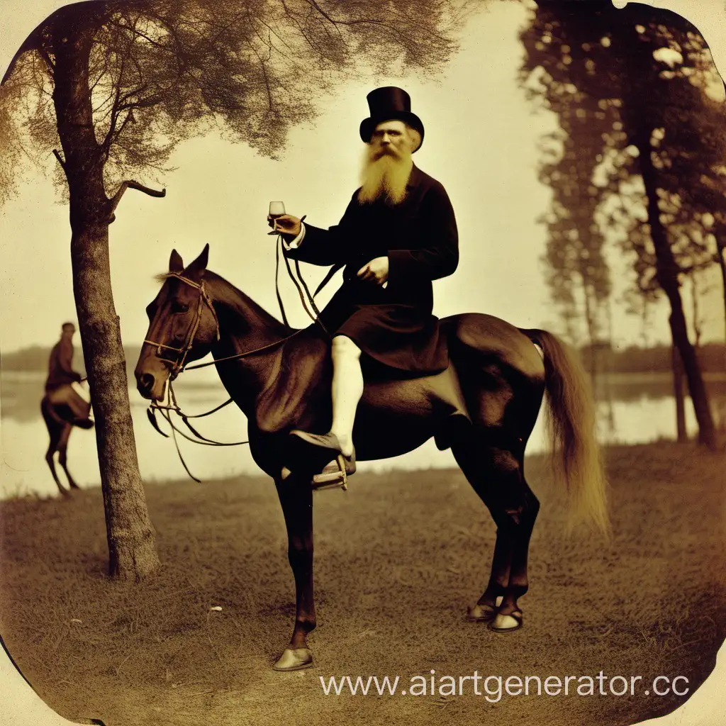 Голый пьяный Лев Толстой на коне