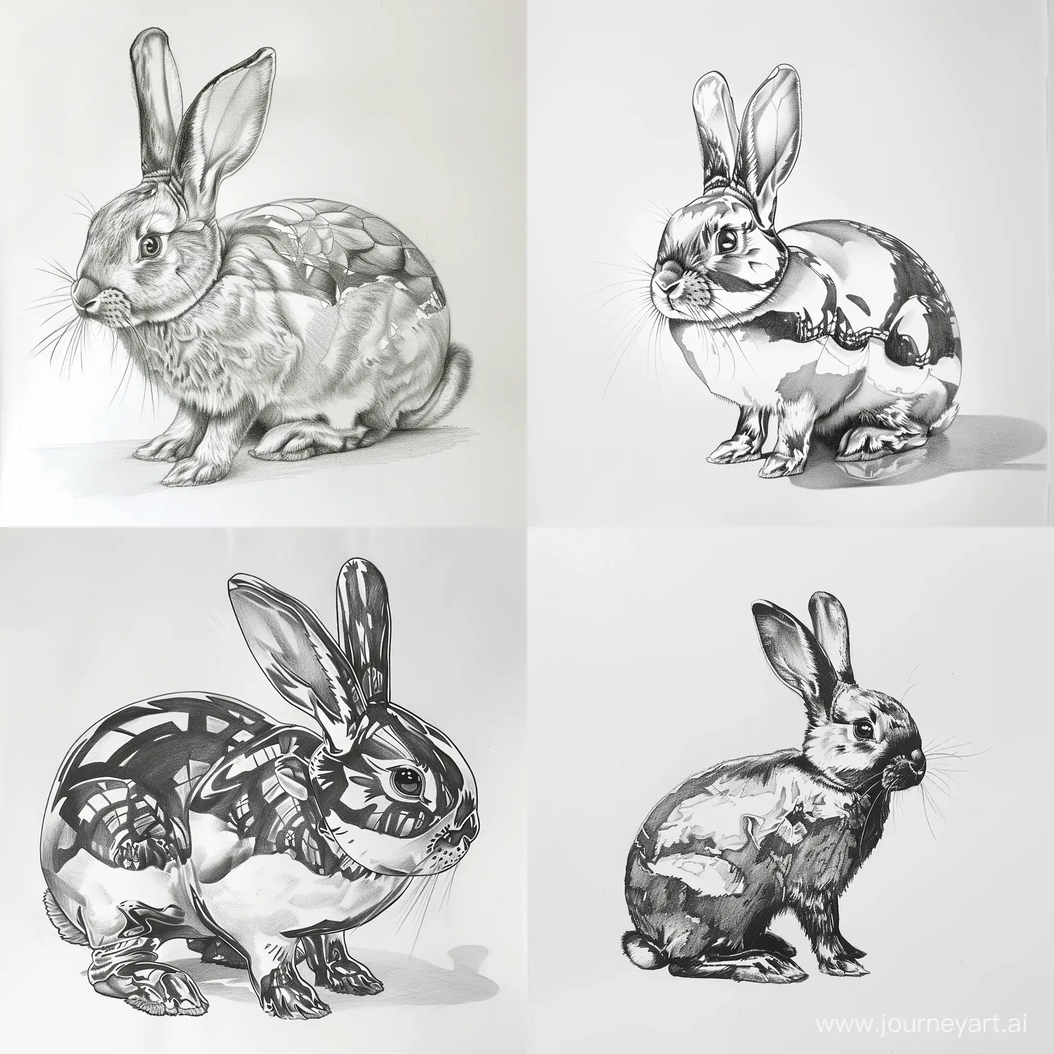 Monochromatic-Chrome-Bunny-Pencil-Drawing-on-White-Background