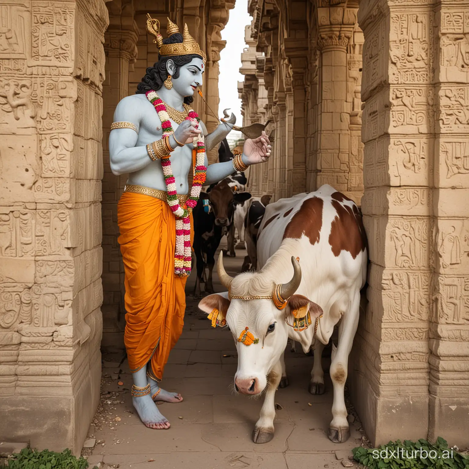 God Krishna, grazing cow in Dwarka Temple