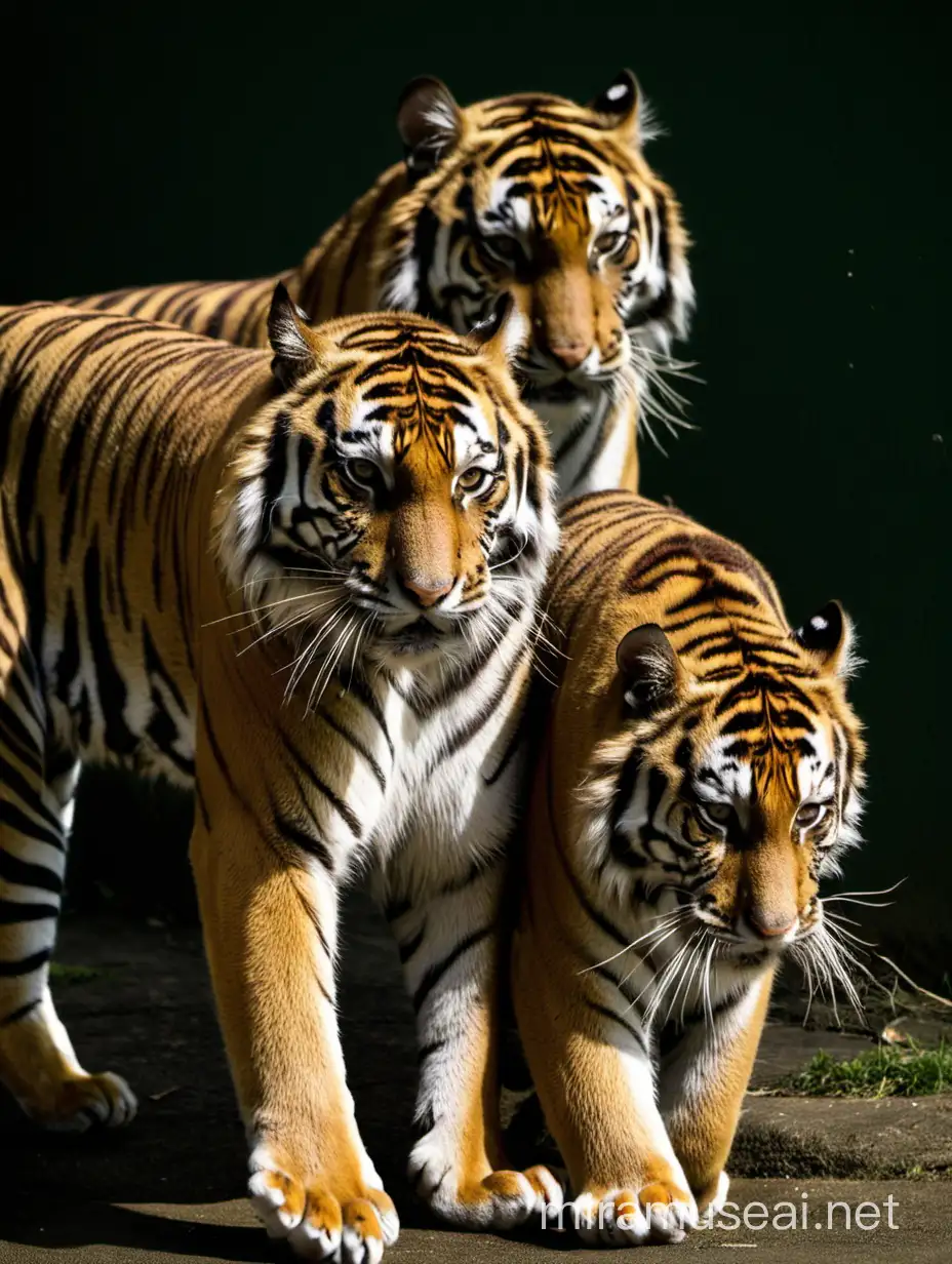 Majestic Tigers Roaming in Enchanted Forest