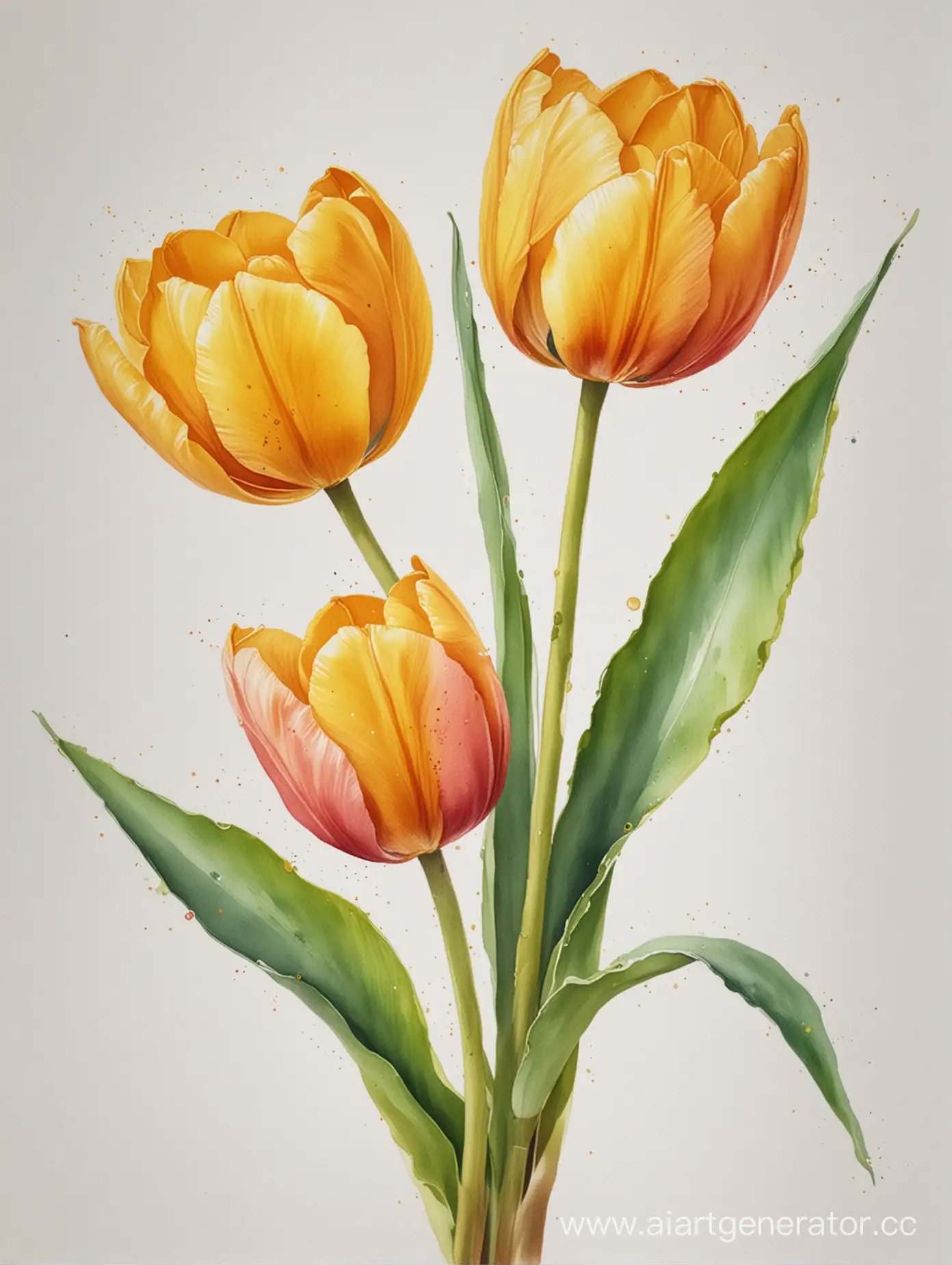 Golden-Tulip-Watercolor-Painting-with-Delicate-Petals-and-Soft-Sunrise-Background