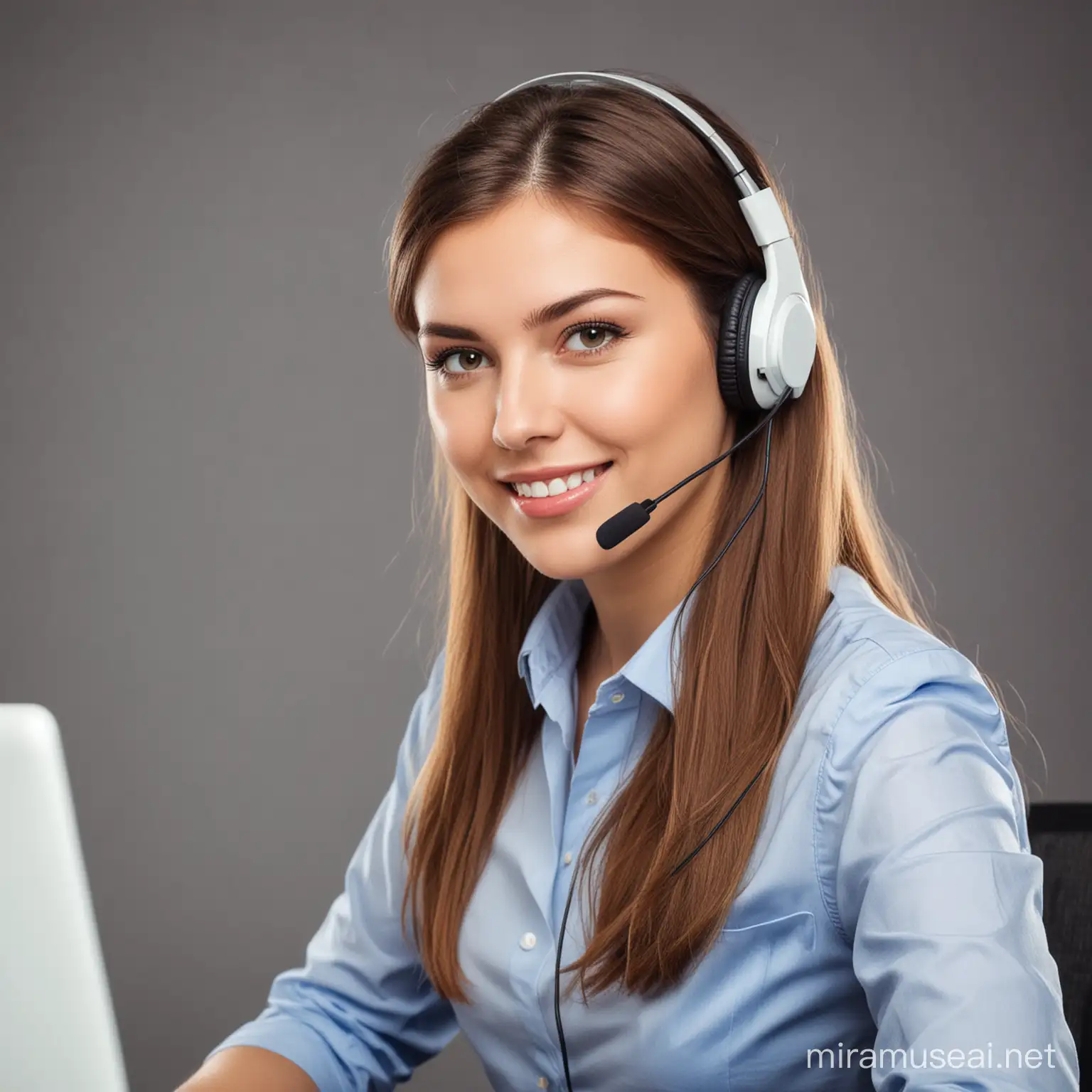 Professional Female Call Center Operator with Headset