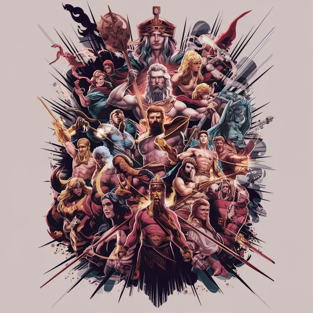 Mythological gods and heroes, for epic t-shirts and posters.