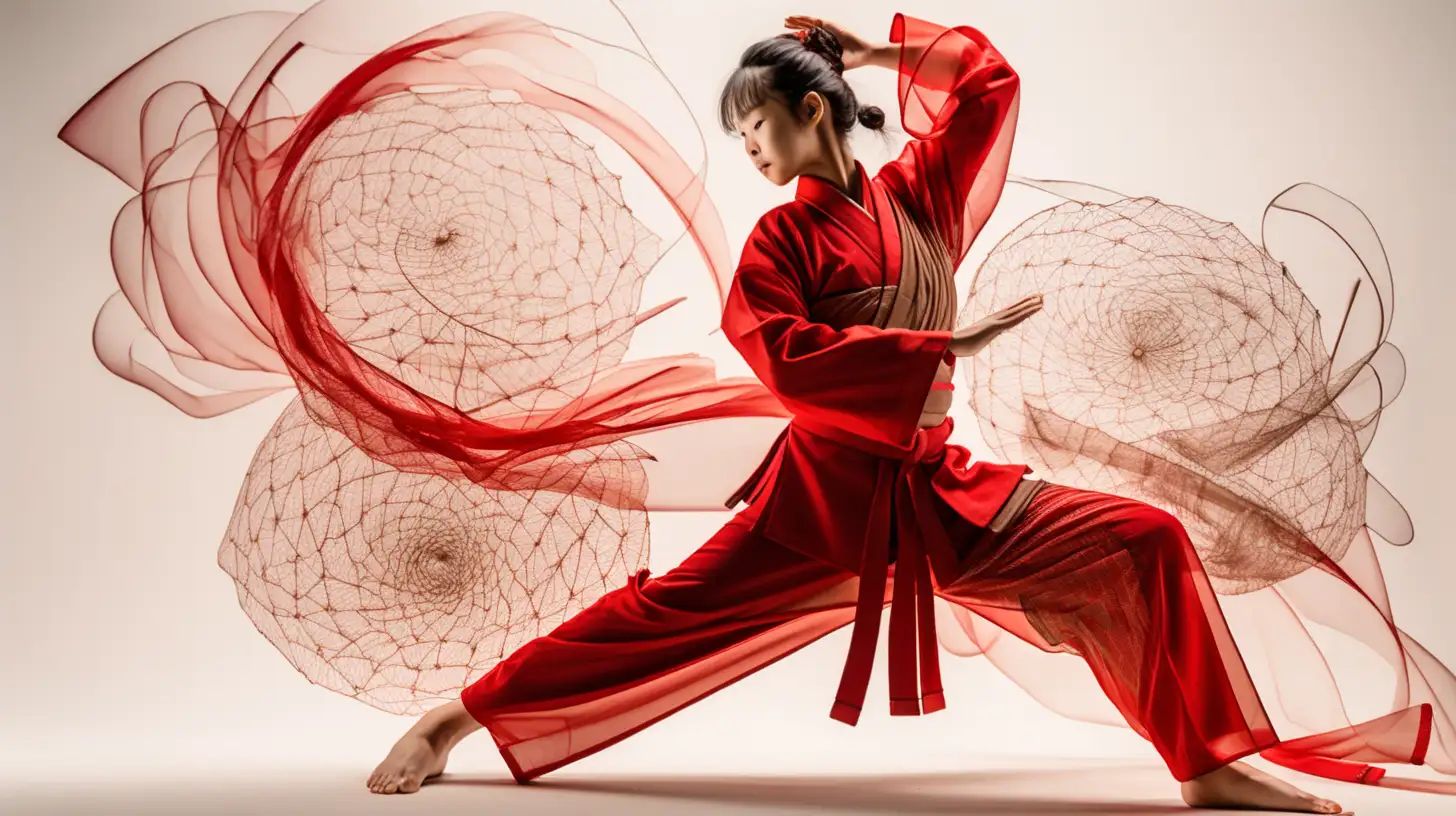 Dynamic Martial Arts and Dance Fusion in Translucent Layers