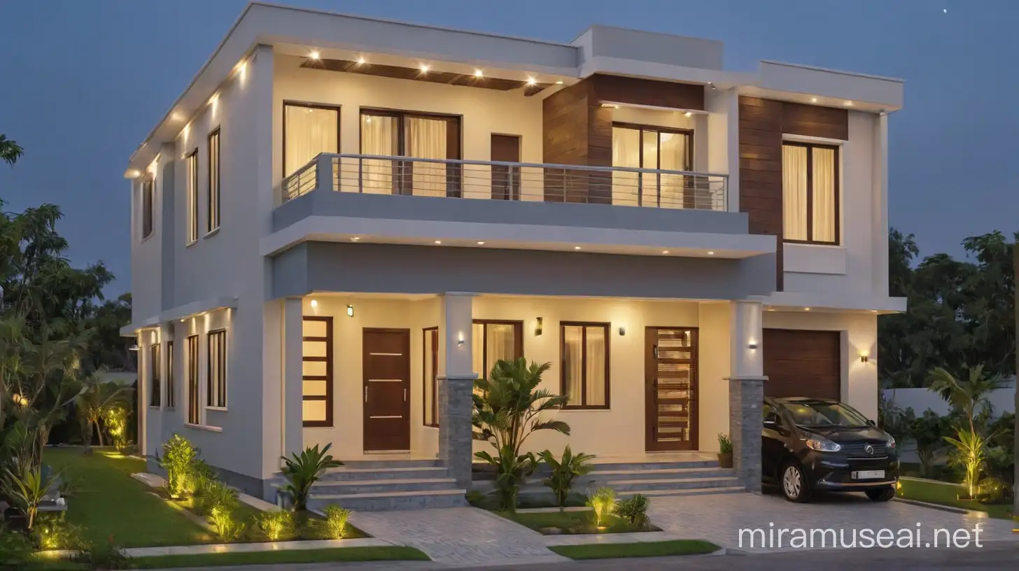 BEST HOUSE TWO FLOOR SMALL FRONT DESIGN IN BUDGET WITH FLAT ROOF. WITH LIGHTING