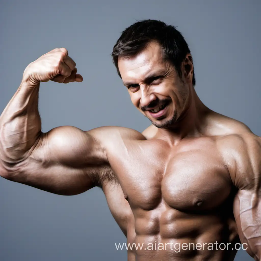 Muscular-Man-Demonstrating-Impressive-Biceps-Strength