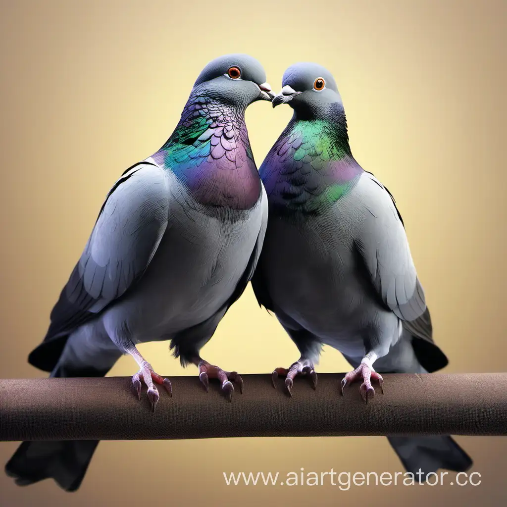 Two pigeons are best friends and hugs