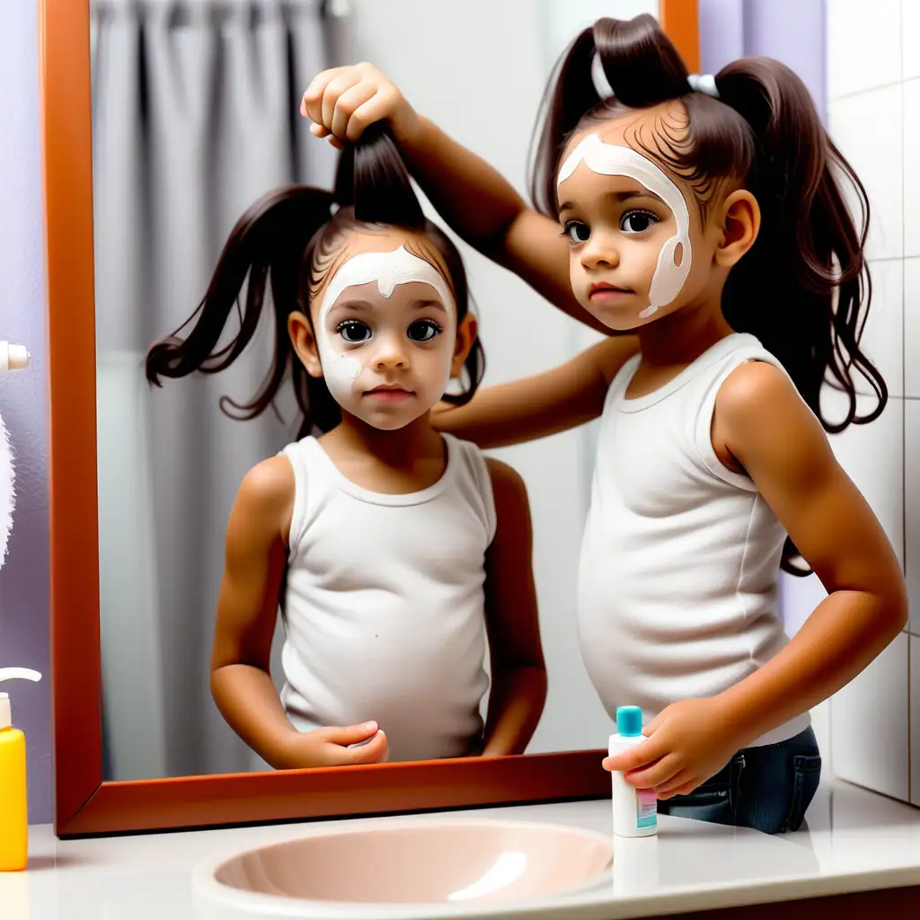 Empowered Little Girl with Vitiligo Combing Her Hair